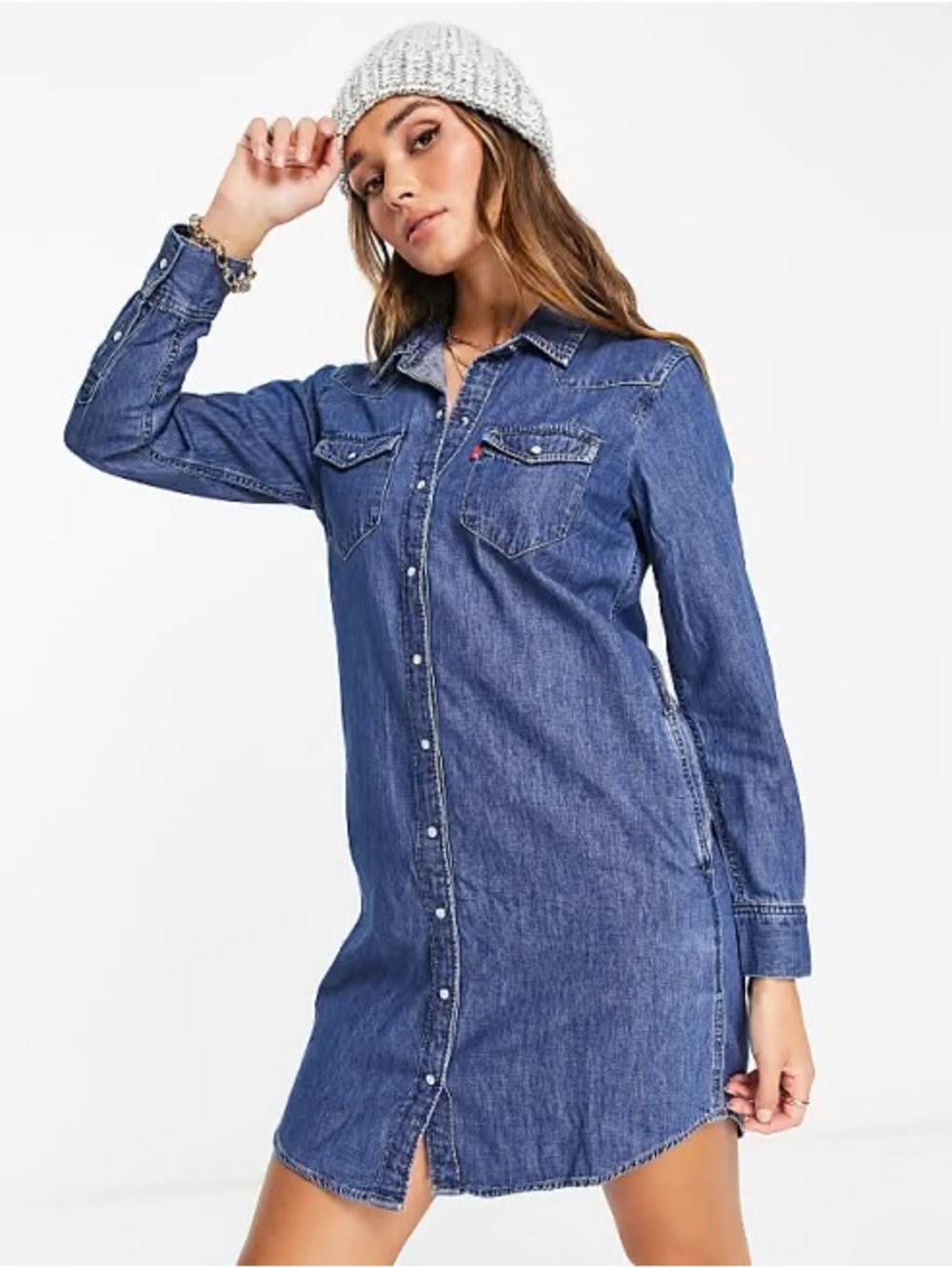 Levi’s Western Pearl Snap Button Blue Denim Shirt Dress 100% Cotton - Medium
